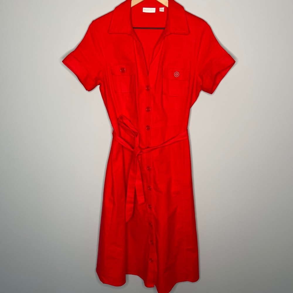New York and Company stretch red button down dress size medium